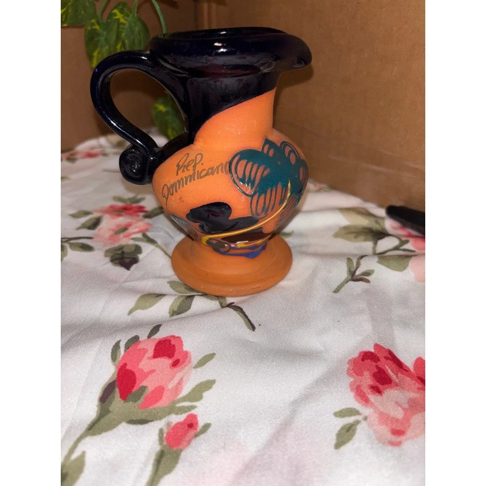 Hand Painted Dominican Republic Mini Terracotta Pitcher Sailboat Nautical Decor
